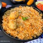 egg biryani in a plate.