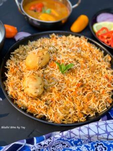 egg biryani in a plate.