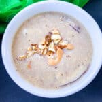 A picture of kheer in a white bowl.