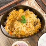 Veg biryani in close up.