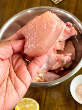 Size of chicken for chicken biryani, about 3 inches.