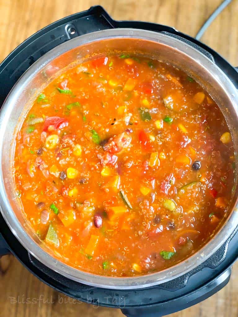 Quinoa chili in the Instant pot.