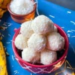 coconut ladoo in a bowl.